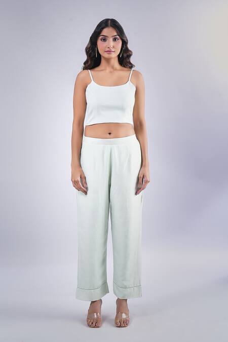 Shop_Samyukta Singhania_Green Cotton, Silk Floret Embroidered Cape And Pant Set_Online_at_Aza_Fashions