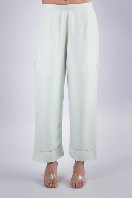 Samyukta Singhania_Green Cotton, Silk Floret Embroidered Cape And Pant Set_at_Aza_Fashions