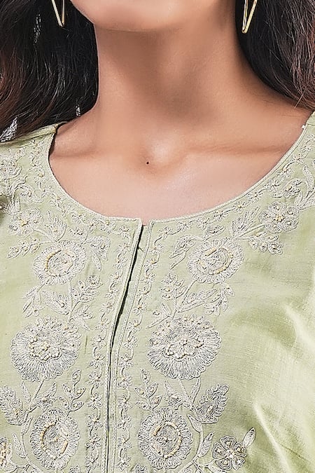 Buy Samyukta Singhania Green Cotton, Silk Embroidery Round Neck Floral Dori Kurta Set Online at Aza Fashions Buy_Samyukta Singhania_Green Cotton, Silk Embroidery Round Neck Floral Dori Kurta Set_Online_at_Aza_Fashions