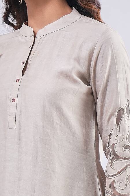 Buy Samyukta Singhania Gray Cotton, Silk Embroidery Mandarin Collar Grey Flower Kurta And Pant Set Online at Aza Fashions Buy_Samyukta Singhania_Gray Cotton, Silk Embroidery Mandarin Collar Grey Flower Kurta And Pant Set_Online_at_Aza_Fashions