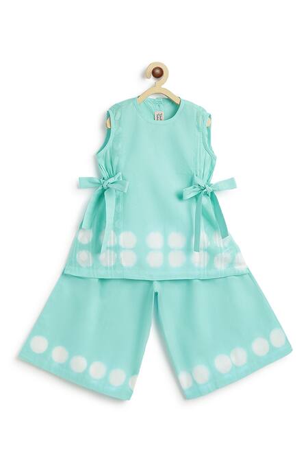 Tiber Taber Blue Cotton Bows Tie-dye Top And Culotte Set Online at Aza Fashions Tiber Taber_Blue Cotton Bows Tie-dye Top And Culotte Set _Online_at_Aza_Fashions