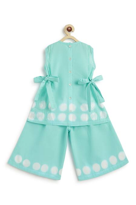 Shop Tiber Taber Blue Cotton Bows Tie-dye Top And Culotte Set Online at Aza Fashions Shop_Tiber Taber_Blue Cotton Bows Tie-dye Top And Culotte Set _Online_at_Aza_Fashions