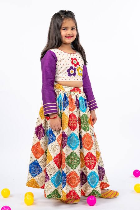 JILMIL DREAMWEAR_Multi Color Cotton Pearls, Gota Patti, Elephant Embroidered Printed Lehenga Set _Online_at_Aza_Fashions