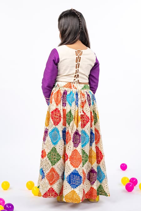 Shop_JILMIL DREAMWEAR_Multi Color Cotton Pearls, Gota Patti, Elephant Embroidered Printed Lehenga Set _at_Aza_Fashions