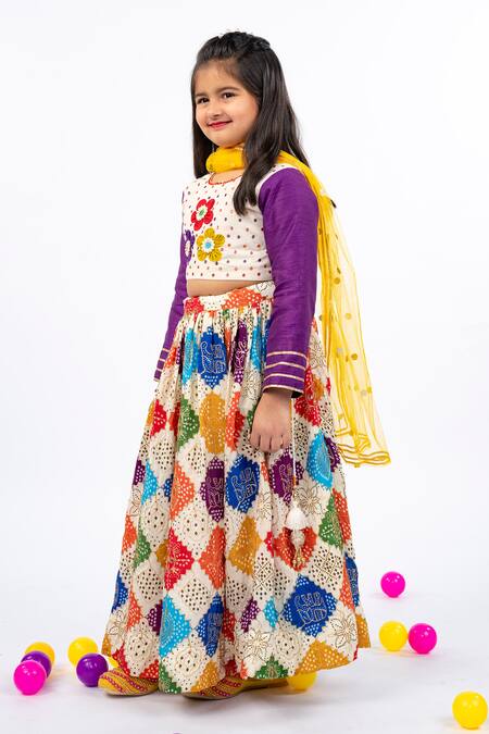 Shop_JILMIL DREAMWEAR_Multi Color Cotton Pearls, Gota Patti, Elephant Embroidered Printed Lehenga Set _Online_at_Aza_Fashions