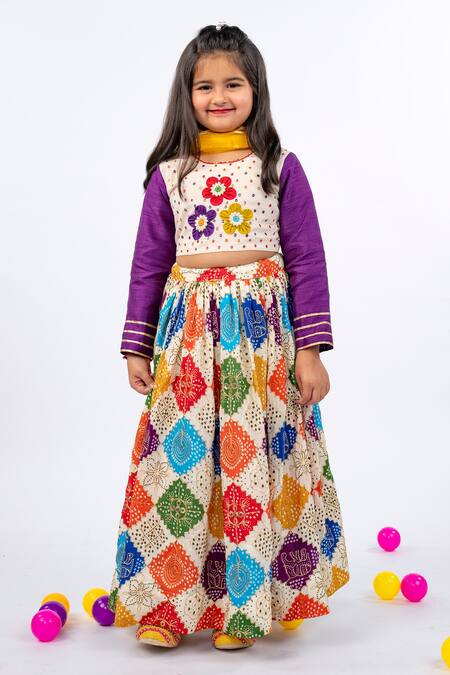 Buy_JILMIL DREAMWEAR_Multi Color Cotton Pearls, Gota Patti, Elephant Embroidered Printed Lehenga Set 