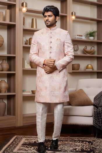Buy Arihant Rai Sinha Cream Jacquard, Silk Embroidery Floral Paisley Sherwani And Aligadhi Pant at Aza Fashions Buy_Arihant Rai Sinha_Cream Jacquard, Silk Embroidery Floral Paisley Sherwani And Aligadhi Pant _at_Aza_Fashions