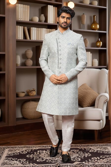 Arihant Rai Sinha Scallop Floral Jaal Sherwani & Aligadhi Pant 