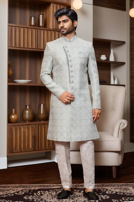 Arihant Rai Sinha Scallop Floral Jaal Sherwani & Aligadhi Pant 