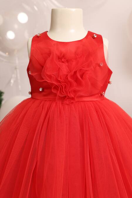 Pnk Isha Arora (Pink)_Red Tulle, Satin Stone Embellished Dress With Ruffles _Online_at_Aza_Fashions