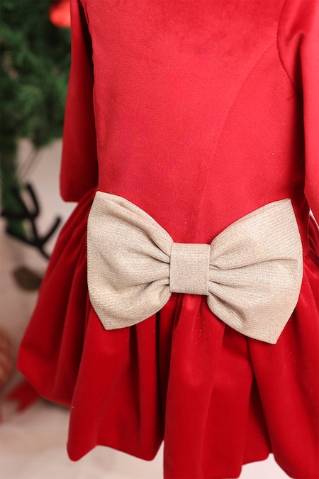 Pnk Isha Arora (Pink)_Red Polyester Bows Embellished Dress _Online_at_Aza_Fashions