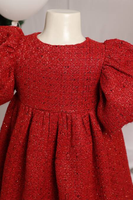 Pnk Isha Arora (Pink)_Red Tweed Balloon Sleeve Dress _Online_at_Aza_Fashions
