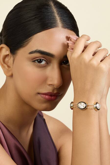 Shop Isharya Gold Plated Crystals Bolo Bracelet Online at Aza Fashions Shop_Isharya_Gold Plated Crystals Bolo Bracelet _Online_at_Aza_Fashions