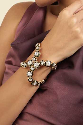 Isharya_Gold Plated Crystals Embellished Cutwork Cuff Bracelet_Online_at_Aza_Fashions