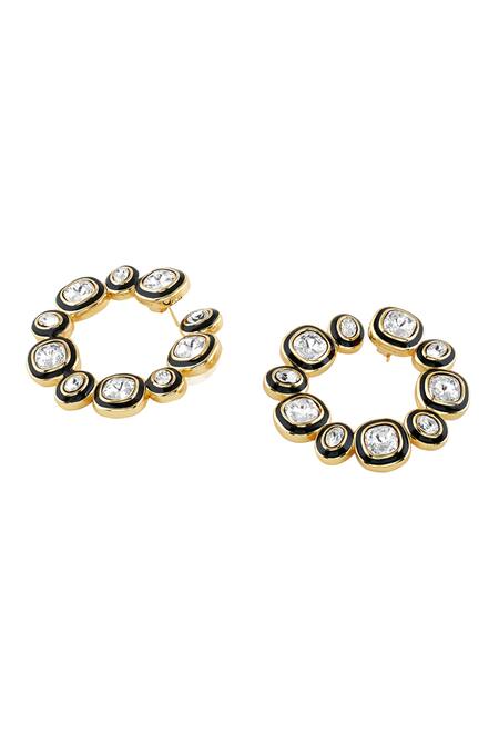 Isharya Gold Plated Crystals Embellished Cutwork Hoops Online at Aza Fashions Isharya_Gold Plated Crystals Embellished Cutwork Hoops _Online_at_Aza_Fashions
