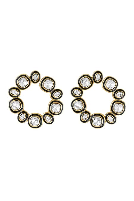 Shop Isharya Gold Plated Crystals Embellished Cutwork Hoops at Aza Fashions Shop_Isharya_Gold Plated Crystals Embellished Cutwork Hoops _at_Aza_Fashions