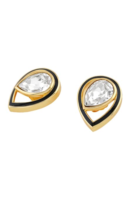 Shop Isharya Gold Plated Crystals Embellished Tear Drop Studs at Aza Fashions Shop_Isharya_Gold Plated Crystals Embellished Tear Drop Studs _at_Aza_Fashions