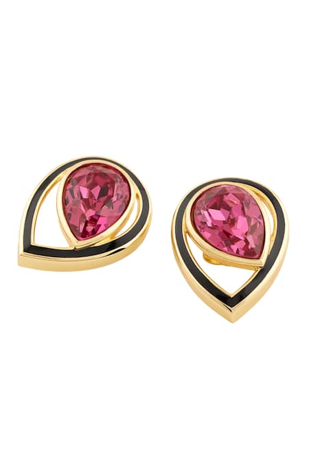 Isharya_Purple Crystals Tear Drop Stud Earrings_Online_at_Aza_Fashions