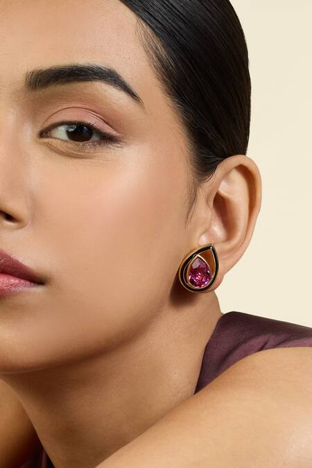 Buy_Isharya_Purple Crystals Tear Drop Stud Earrings_Online_at_Aza_Fashions