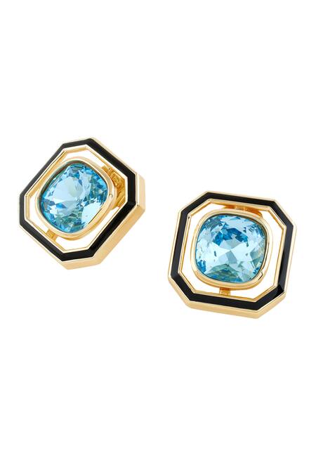 Isharya Blue Crystals E-coated Aquamarine Stud Earrings Online at Aza Fashions Isharya_Blue Crystals E-coated Aquamarine Stud Earrings_Online_at_Aza_Fashions
