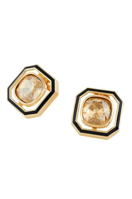 Isharya Gold Plated Crystals Cutwork Stud Earrings Online at Aza Fashions Isharya_Gold Plated Crystals Cutwork Stud Earrings _Online_at_Aza_Fashions