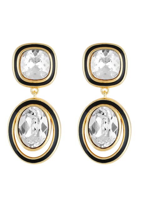 Shop Isharya Gold Plated Crystals Embellished Danglers at Aza Fashions Shop_Isharya_Gold Plated Crystals Embellished Danglers _at_Aza_Fashions