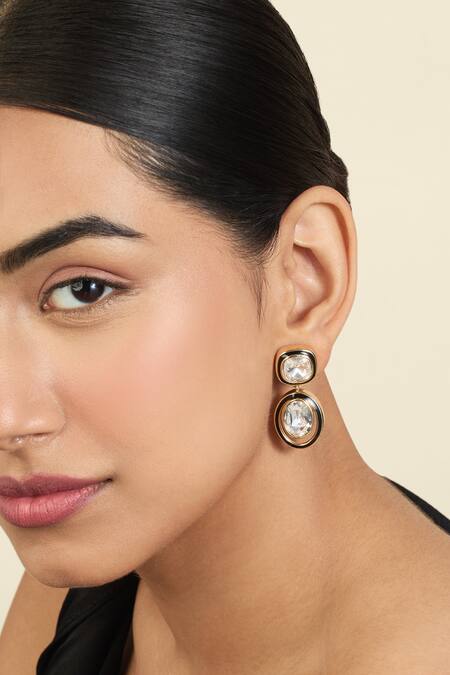 Shop Isharya Gold Plated Crystals Embellished Danglers Online at Aza Fashions Shop_Isharya_Gold Plated Crystals Embellished Danglers _Online_at_Aza_Fashions