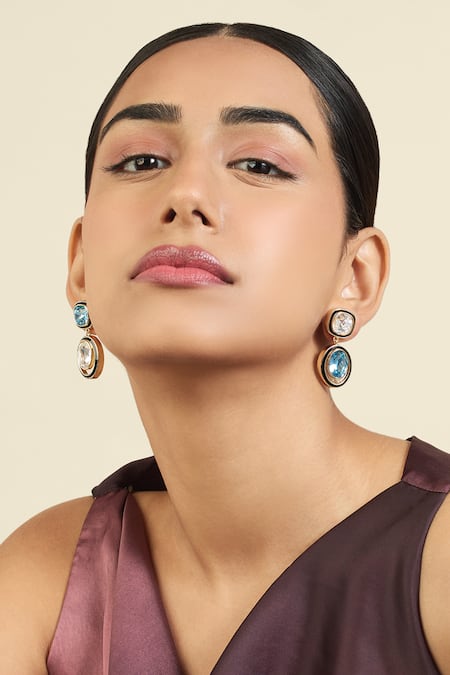 Shop_Isharya_Multi Color Crystals Mismatched Studded Earrings _Online_at_Aza_Fashions