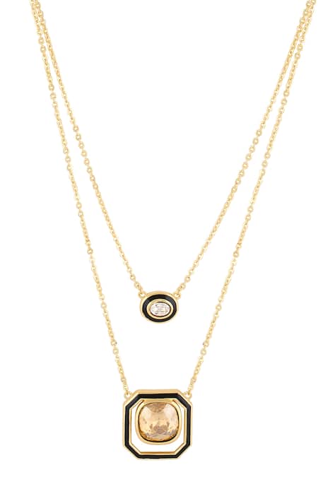 Buy_Isharya_Gold Plated Crystals Layered Pendant Necklace With Embellishments _Online_at_Aza_Fashions