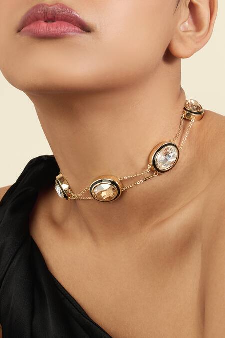 Shop Isharya Gold Plated Crystals Embellished Choker Online at Aza Fashions Shop_Isharya_Gold Plated Crystals Embellished Choker_Online_at_Aza_Fashions