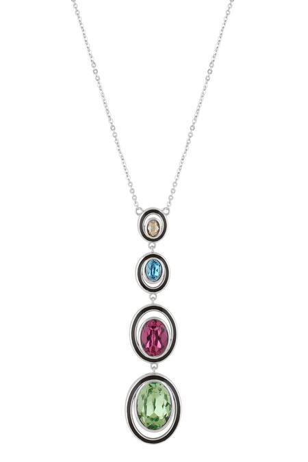 Buy_Isharya_Multi Color Crystals Y Shaped Pendant Necklace With Multicolor_Online_at_Aza_Fashions