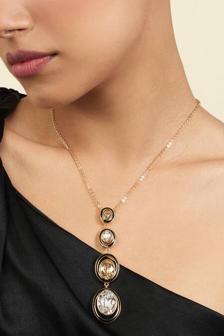 Shop_Isharya_Multi Color Y Shaped Pendant Necklace With Crystals _Online_at_Aza_Fashions