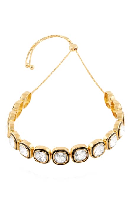 Shop Isharya Gold Plated Crystal Embellished Choker at Aza Fashions Shop_Isharya_Gold Plated Crystal Embellished Choker _at_Aza_Fashions