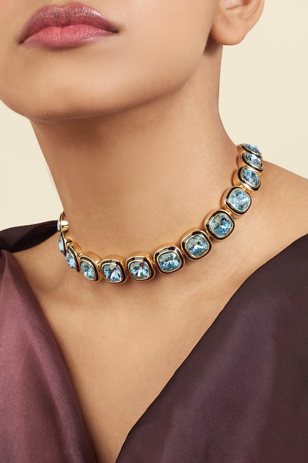 Shop_Isharya_Blue Crystals Embellished Choker _Online_at_Aza_Fashions