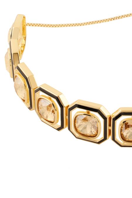 Buy_Isharya_Gold Plated Crystal Embellished Choker_Online_at_Aza_Fashions