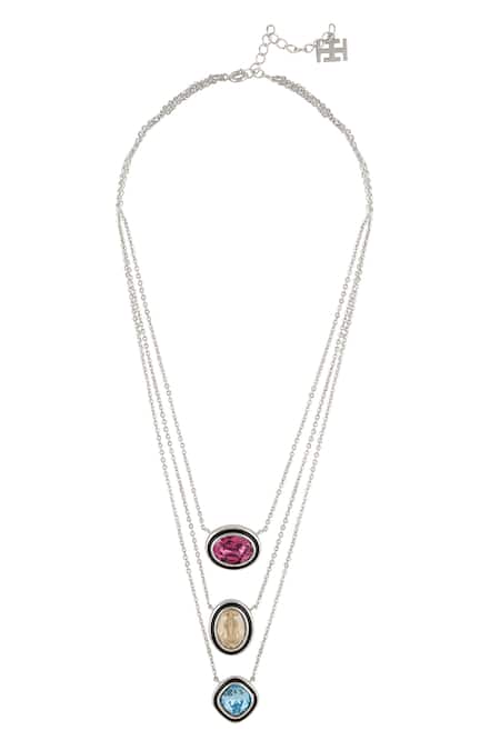 Shop Isharya Multi Color Crystals Embellished Layered Pendant Necklace at Aza Fashions Shop_Isharya_Multi Color Crystals Embellished Layered Pendant Necklace _at_Aza_Fashions