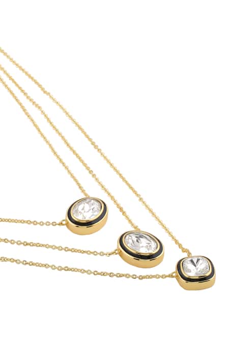 Isharya_Gold Plated Crystals Embellished Layered Pendant Necklace _Online_at_Aza_Fashions