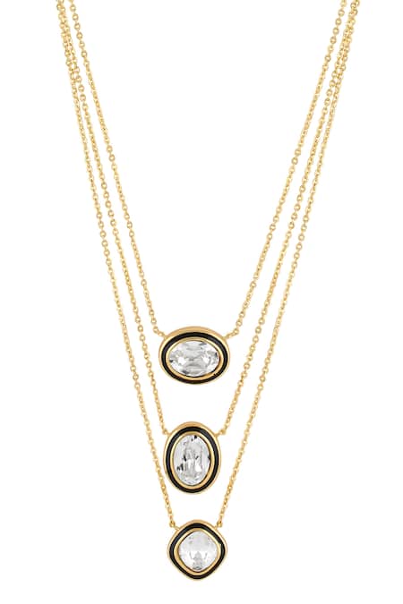 Buy_Isharya_Gold Plated Crystals Embellished Layered Pendant Necklace _Online_at_Aza_Fashions