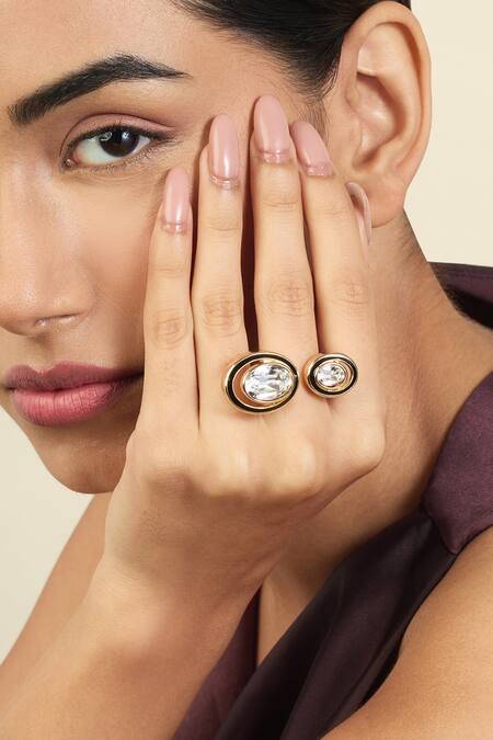 Shop_Isharya_Gold Plated Crystals Embellished Ring _Online_at_Aza_Fashions