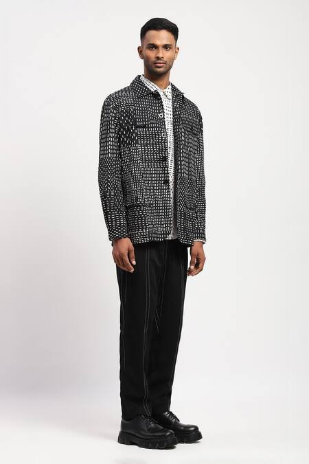 Buy Abraham And Thakore Black Viscose Kantha Print Collared Jacket Online at Aza Fashions Buy_Abraham And Thakore_Black Viscose Kantha Print Collared Jacket_Online_at_Aza_Fashions