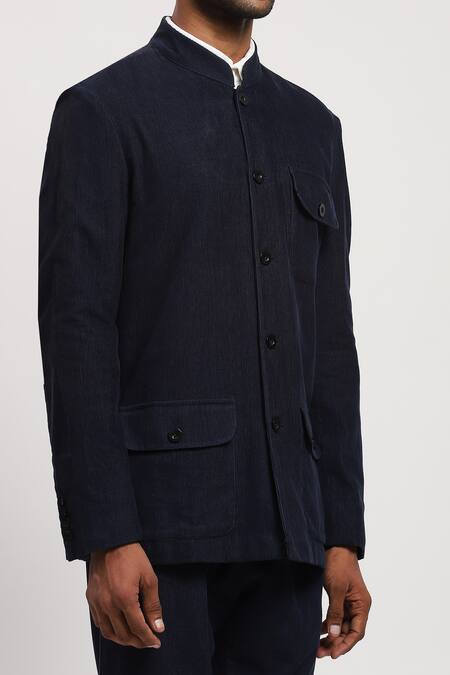 Buy Abraham And Thakore Blue Corduroy Solid Pattern Jacket Online at Aza Fashions Buy_Abraham And Thakore_Blue Corduroy Solid Pattern Jacket _Online_at_Aza_Fashions