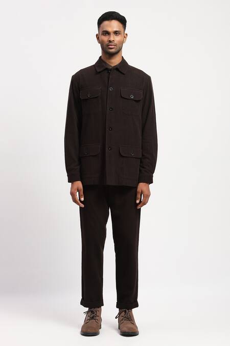 Abraham And Thakore Brown Corduroy Solid Collared Jacket Online at Aza Fashions Abraham And Thakore_Brown Corduroy Solid Collared Jacket _Online_at_Aza_Fashions
