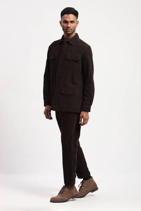 Shop Abraham And Thakore Brown Corduroy Solid Collared Jacket Online at Aza Fashions Shop_Abraham And Thakore_Brown Corduroy Solid Collared Jacket _Online_at_Aza_Fashions