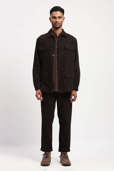Buy Abraham And Thakore Brown Corduroy Solid Collared Jacket Buy_Abraham And Thakore_Brown Corduroy Solid Collared Jacket