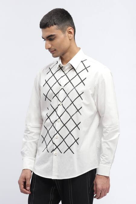 Buy Abraham And Thakore White Cotton Embroidery Trellis Block Print Designer Shirt Online at Aza Fashions Buy_Abraham And Thakore_White Cotton Embroidery Trellis Block Print Designer Shirt _Online_at_Aza_Fashions