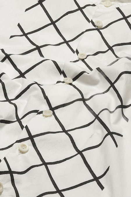 Buy Abraham And Thakore White Cotton Embroidery Trellis Block Print Designer Shirt Buy_Abraham And Thakore_White Cotton Embroidery Trellis Block Print Designer Shirt
