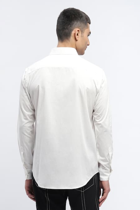 Shop Abraham And Thakore White Cotton Embroidery Trellis Block Print Designer Shirt at Aza Fashions Shop_Abraham And Thakore_White Cotton Embroidery Trellis Block Print Designer Shirt _at_Aza_Fashions