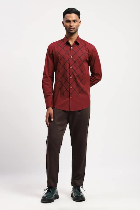 ABRAHAM AND THAKORE Trellis Block Print Cotton Shirt 