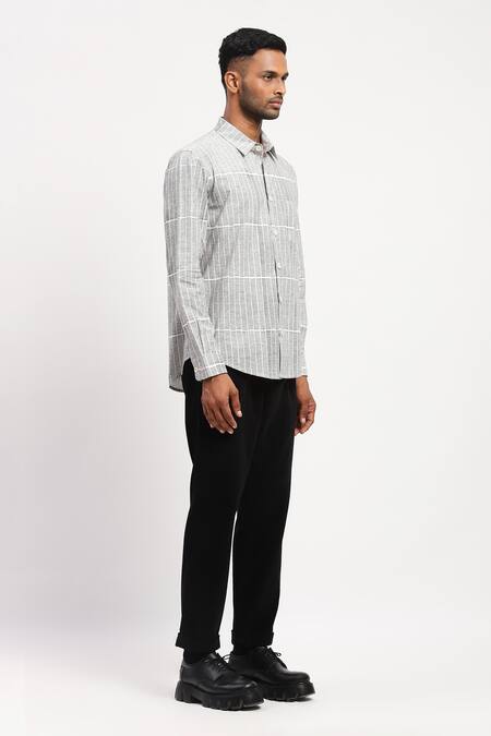Buy Abraham And Thakore White Cotton Rows Block Print Shirt Online at Aza Fashions Buy_Abraham And Thakore_White Cotton Rows Block Print Shirt _Online_at_Aza_Fashions