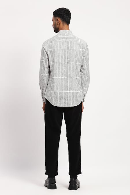 Shop Abraham And Thakore White Cotton Rows Block Print Shirt at Aza Fashions Shop_Abraham And Thakore_White Cotton Rows Block Print Shirt _at_Aza_Fashions